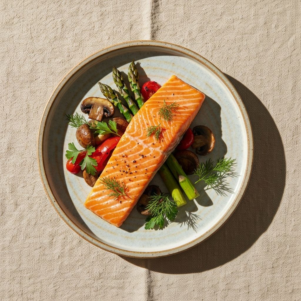 Wild salmon with roasted vegetables